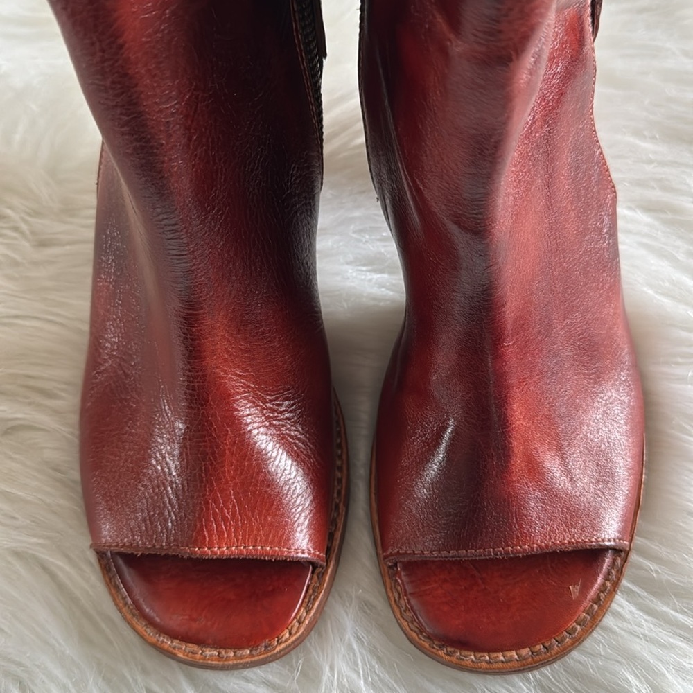 Bed Stu Angelique Leather Back Lace Peep Toe Booties In Cranberry Size 8.5 - Picture 4 of 16